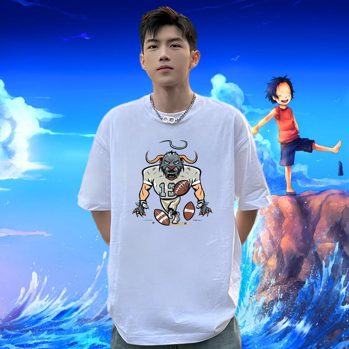 Classic Casual Mens Tshirts cow Street Casual 100% Cotton 230g Top Tees Breathable Crew Neck Comfortable T-Shirts DIY Anime