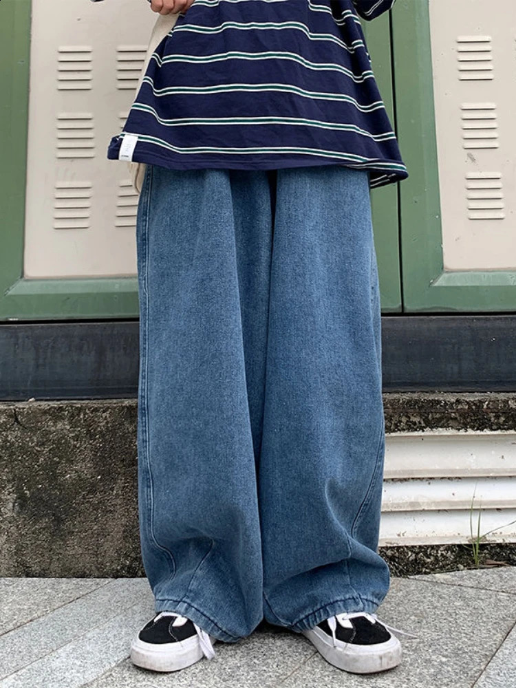 Y2k Jeans Mens Personality Solid Color Classic Korean Fashion Denim Trousers Male Harajuku Jeans Straight Wide Leg Pants 240819