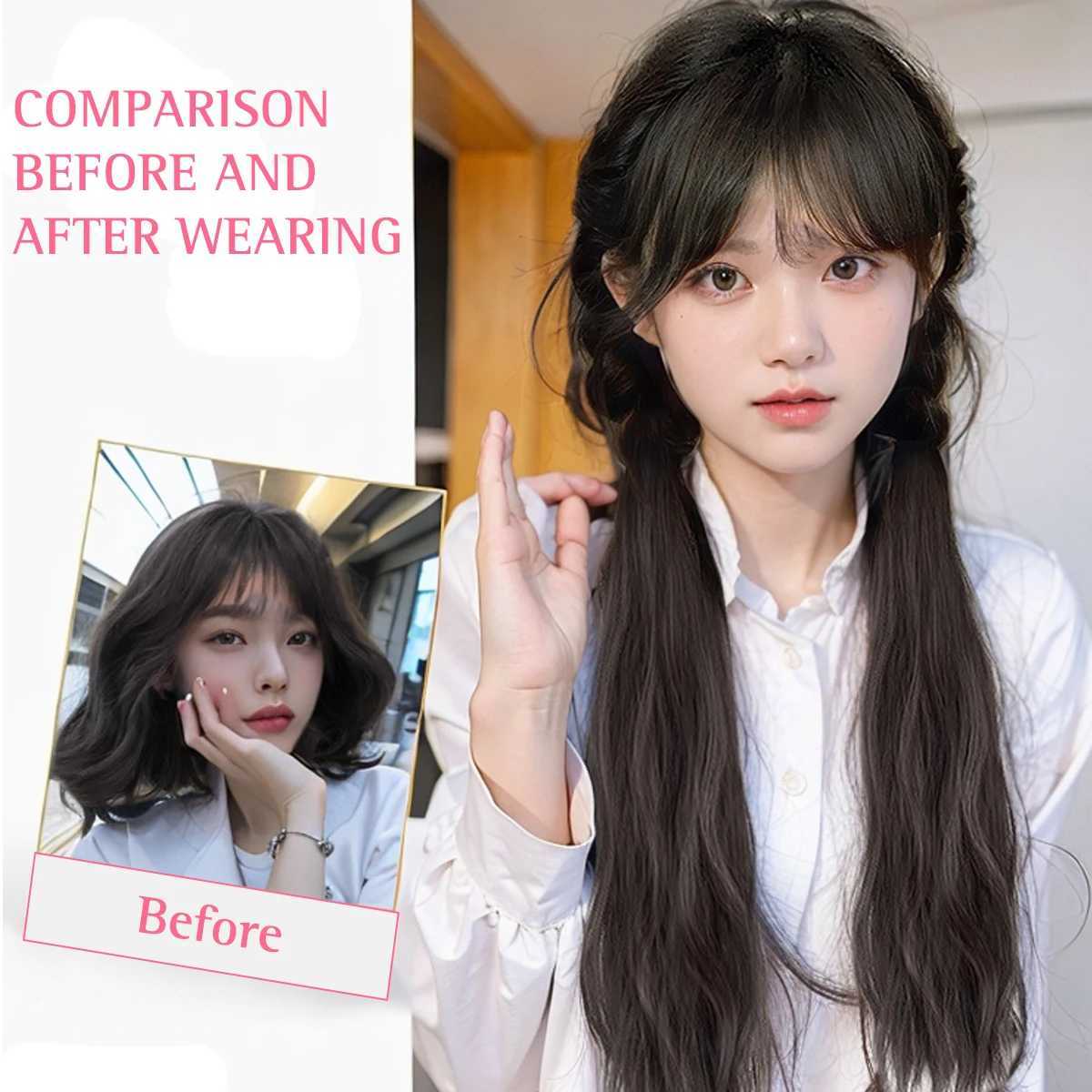 Synthetic rubber strap with ponytail wig female double ponytail cute shape high ponytail naturally curly long curly hair W240817