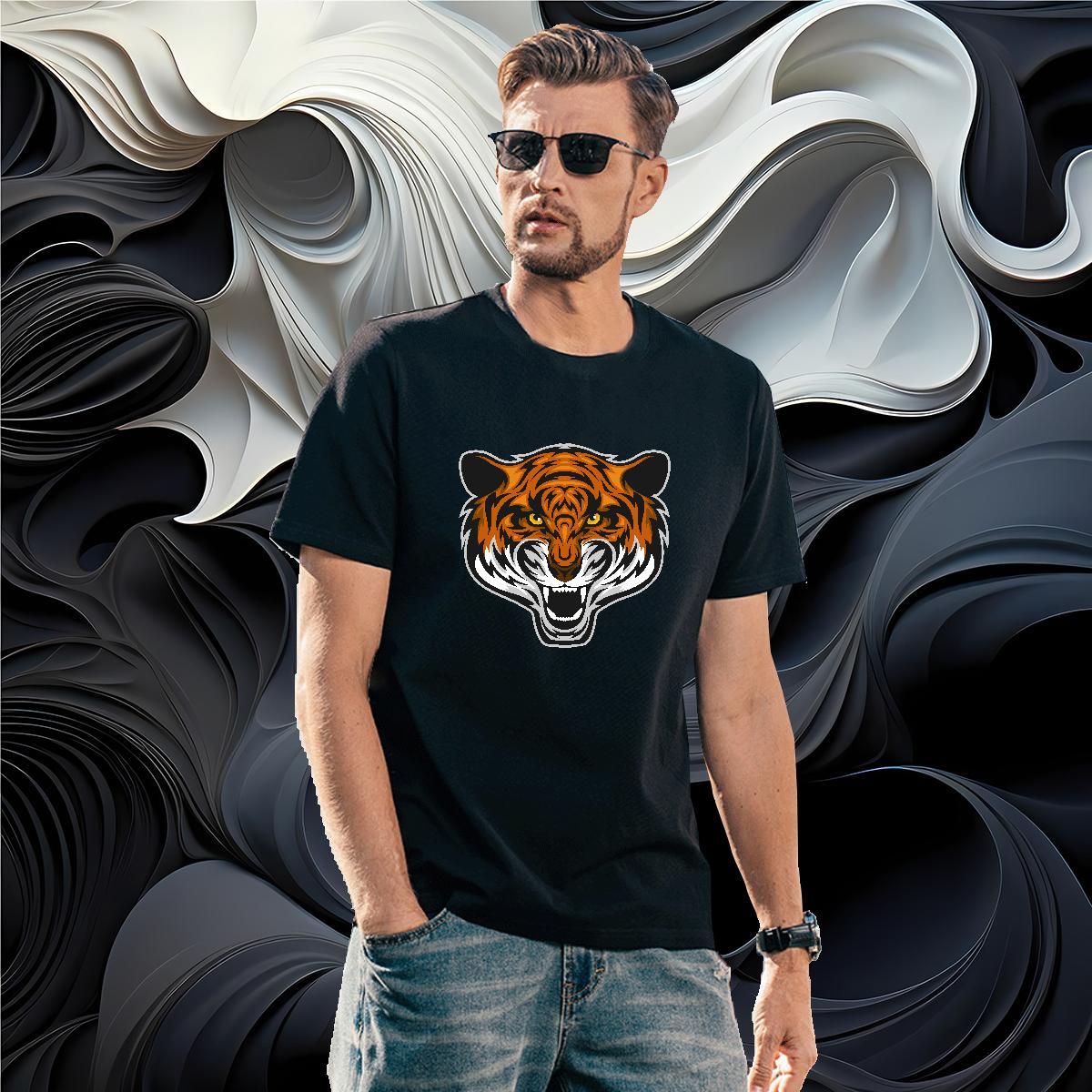 Loose T Shirts Men tiger Round Neck Short Sleeve Casual Daily Wear Customized 230g Cotton Tshirt for Man Woman DIY Customized Clothes