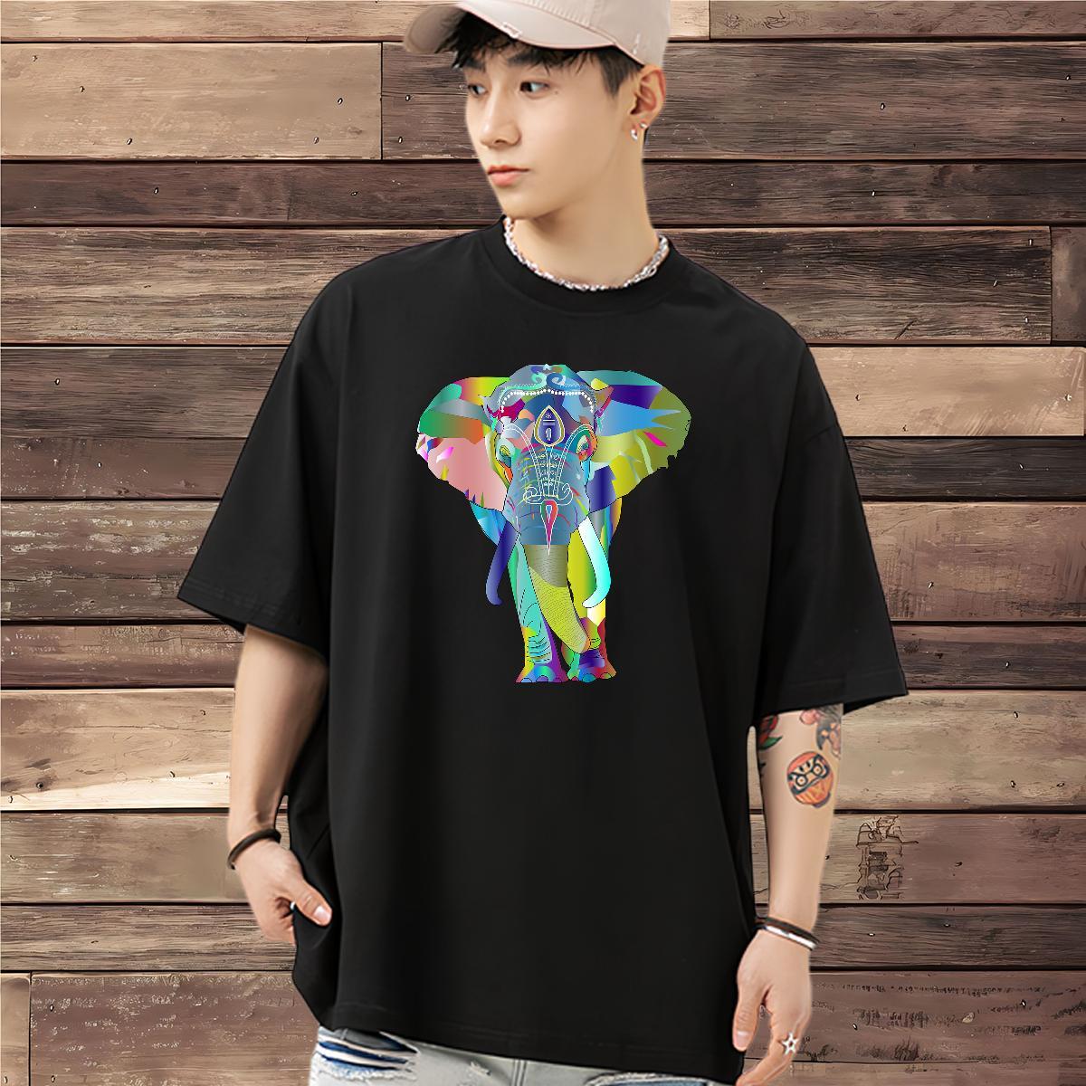 Stylist Men Tshirts Elephant Casual 230g Pure Cotton Top Tees Short Sleeve Soft Loose Fit T Shirts Men Plus Size Cartoon