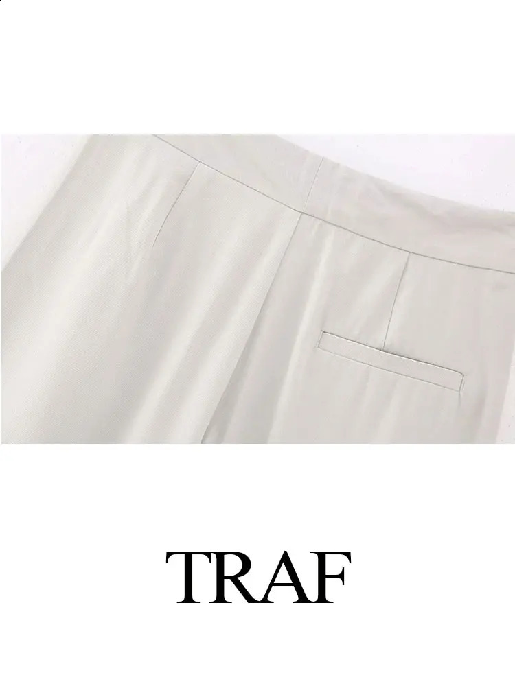 TRAF Trend Womens Fashion Set Back Slotted Collar TopButton Decorated High Waist Office Unprinted Good Pants 240819