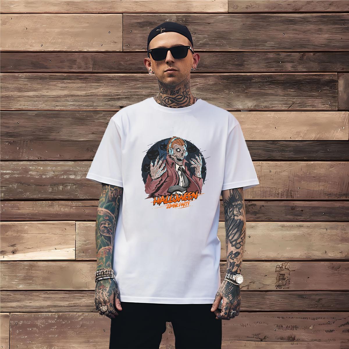 Soft T Shirt For Man skull Crew Neck Breathable Street Wear Plus Size Cartoon 230g 100% Cotton Men Clothes T-Shirt Casual New Tops