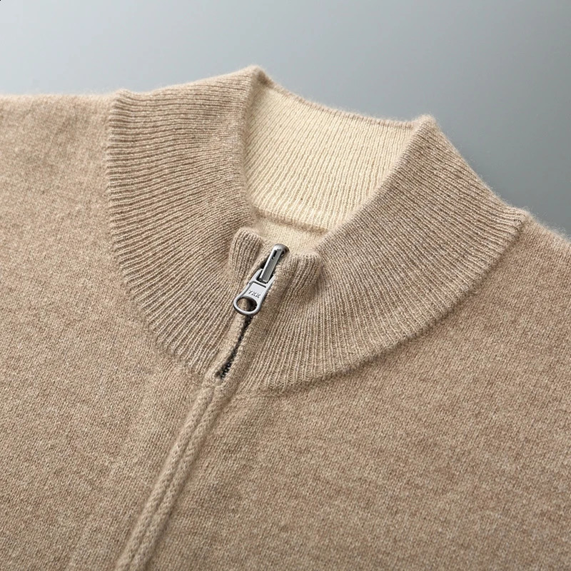 Double sided thickened 100% Merino wool sweater autumn mens knitted cardigan casual long sleeved solid color w240819