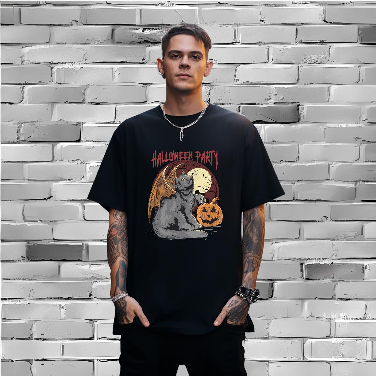 Comfortable T-Shirts halloween O-Neck Short Sleeve Hip Hop Street DIY Logo Oversized 100% Cotton 230g Men Tops Tees Classic Clothes