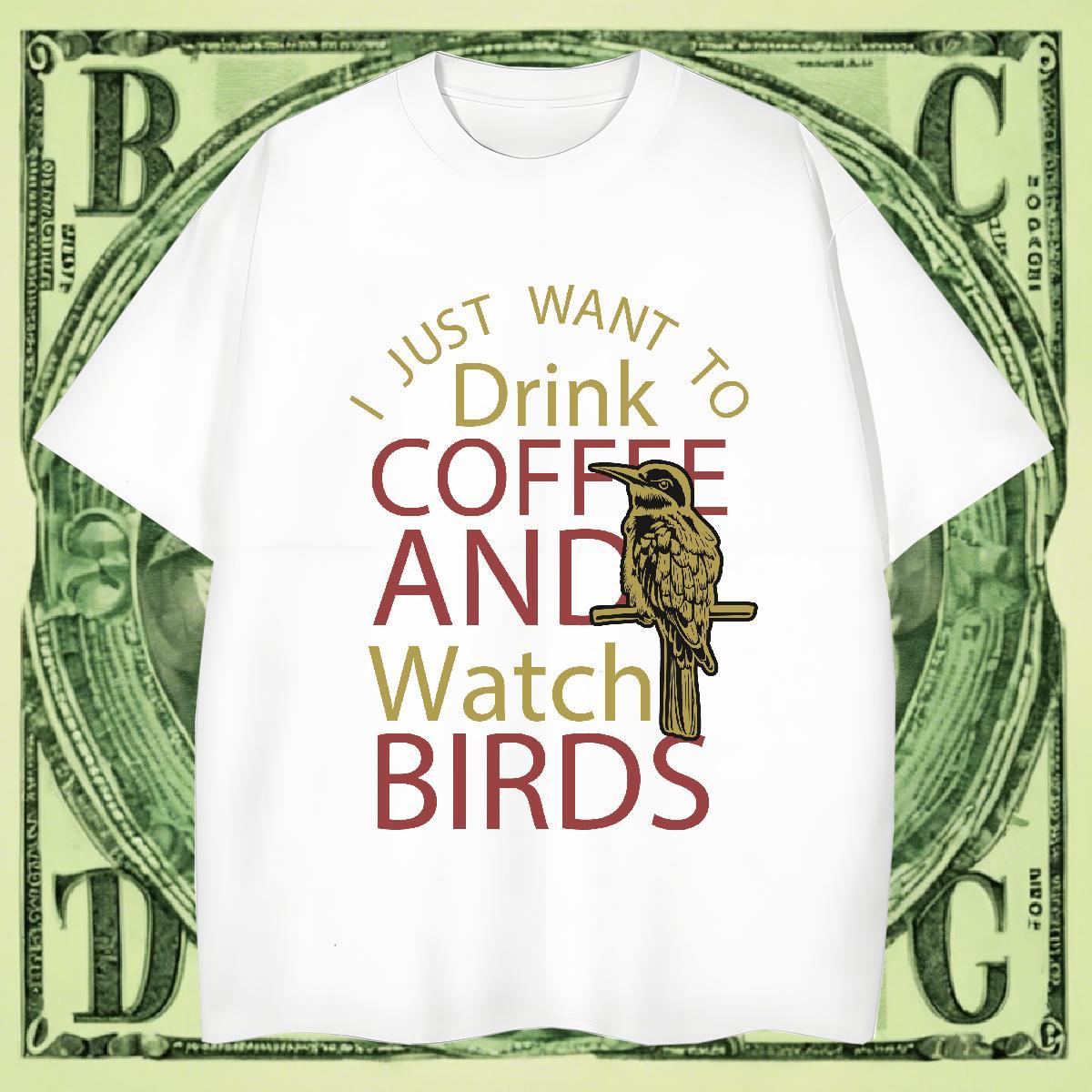 Loose Fit Couples T Shirts Casual Beach 230g Cotton White Plus Size Breathable Short Sleeve bird Mens T Shirts Wholesale Tops