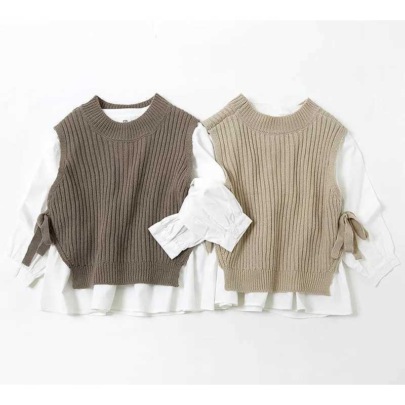 2022 New Kids Waistcoat for Girls Sleeveless Sweater Fashion Childrens Clothing Big Girls Knitting Vest Coat TopsXJ240819