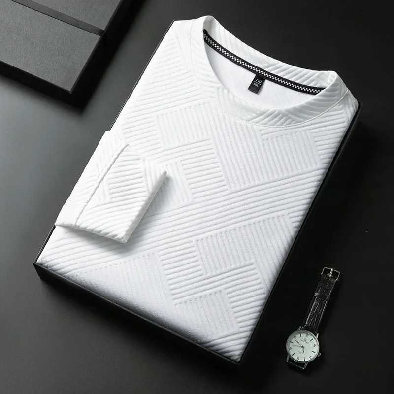 Spring and Autumn Mens Casual Jacquard Long sleeved Round Neck T-shirt Fashion TopXJ240819