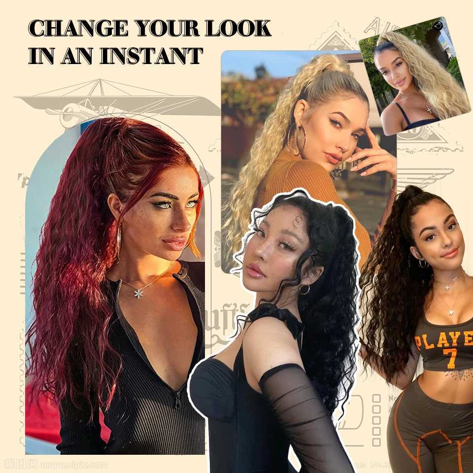 Long curly drawstring synthetic ponytail suitable for women black blonde red ponytail clip hair extension suitable for daily role-playing W240817