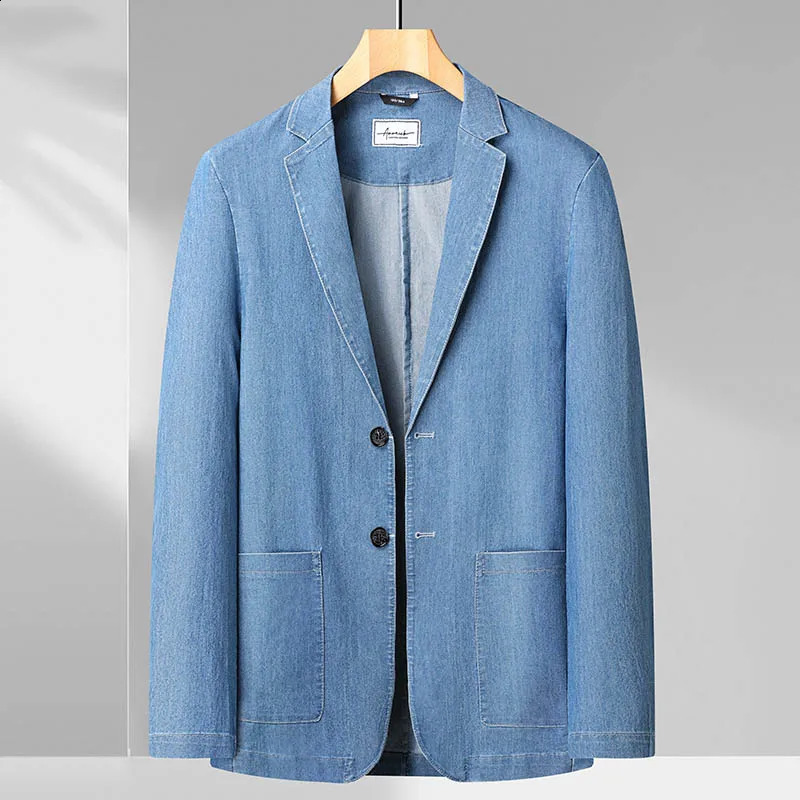 8XL7XL6XL plus size springsummer mens thin cotton monochrome suit loose denim casual jacket oversized 240819