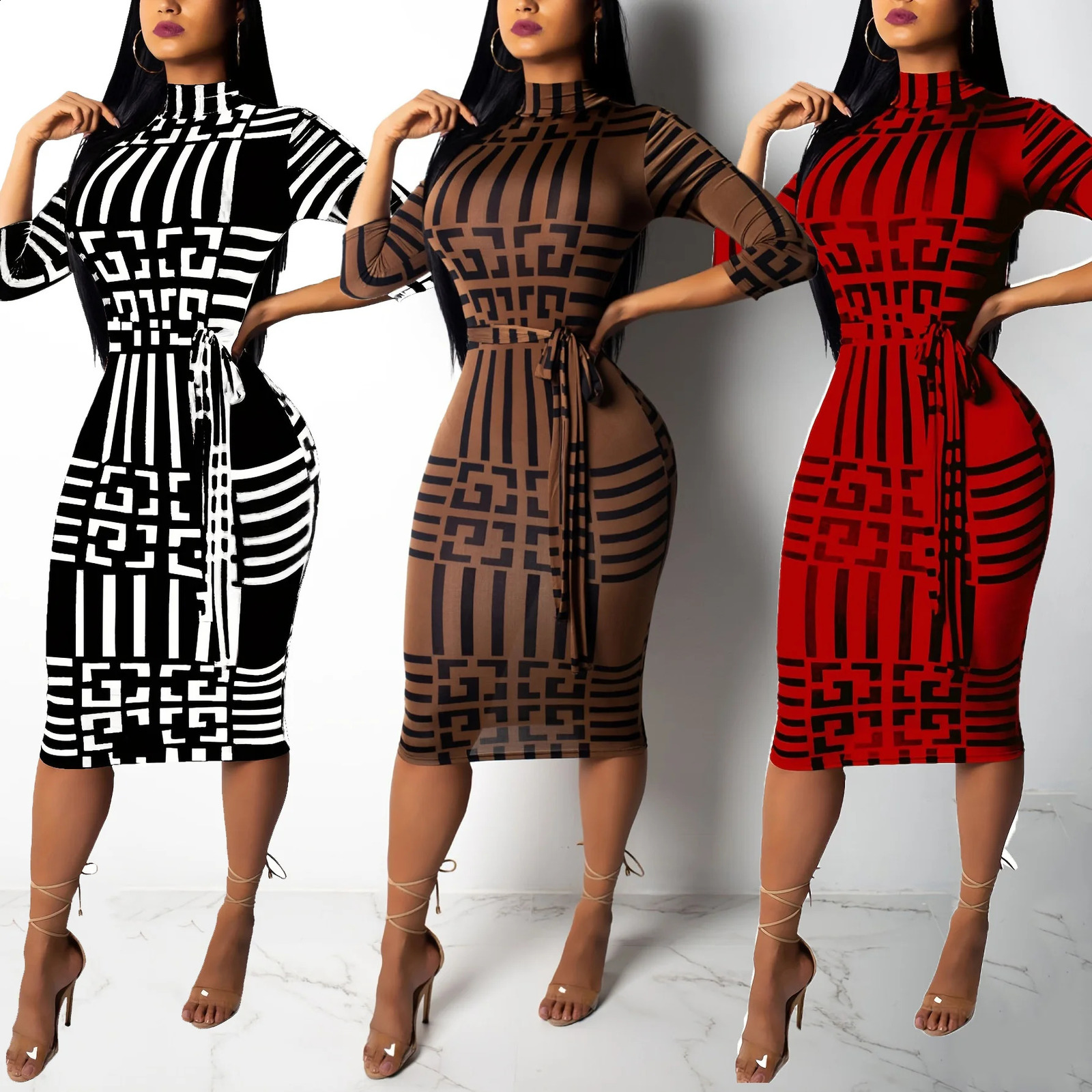 Fashion Women Spring Fall Elegant Dress Long Sleeve Sexy Mini Bandage Dresses Letter Print Midi Dress 240819