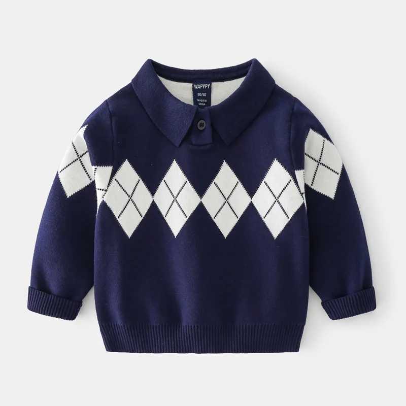 2024 Autumn Childrens Boys Sweater Cotton Collar Long Sleeve Baby Boys Zipper Comparison Argyle Versatile Childrens Boys Top W240820