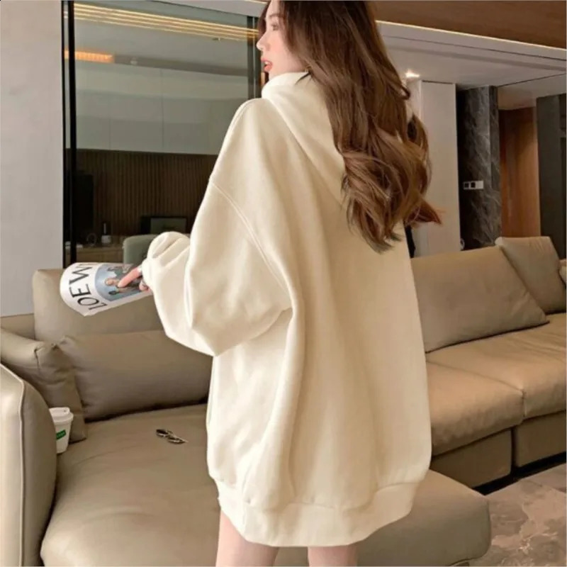 Printed Hoodie Womens Retro Harajuku Solid Jacket Street Zipper Casual Loose Sportswear Clothing Y2K NS5608 240819