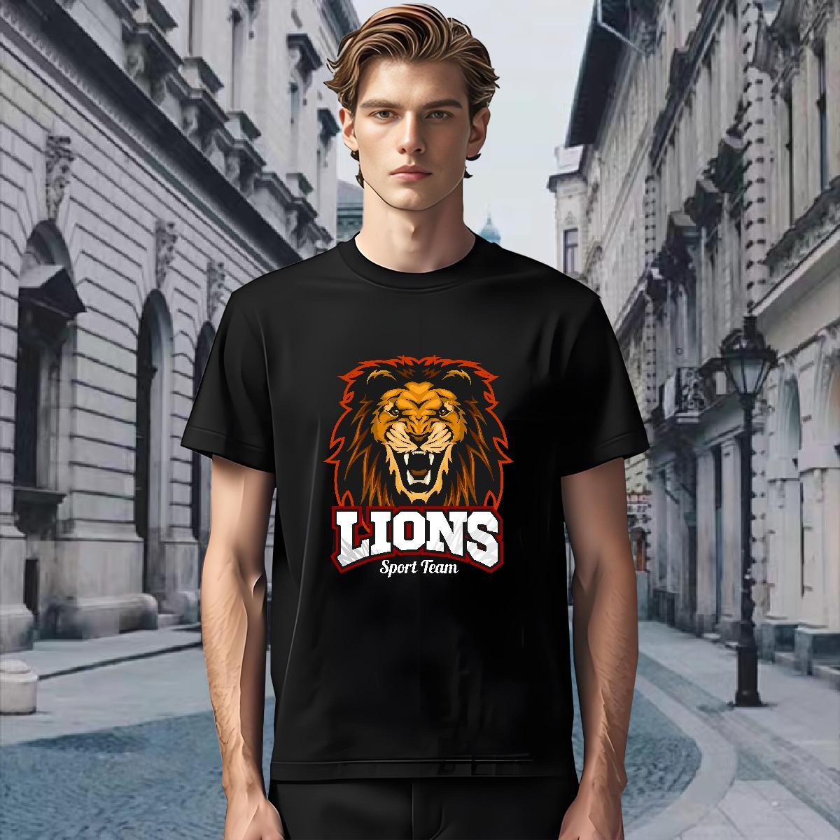 T shirt 230g 100% Cotton lion Summer Casual Crew Neck Breathable Customized Print Mens Tshirts Fashion New Free Shipping Wear