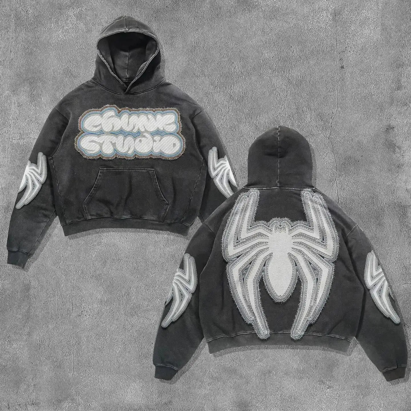 Vintage personalized spider print hoodie streetwear oversized harajuku y2k top casual hoodies sweatshirt tracksuit men clothing 240819