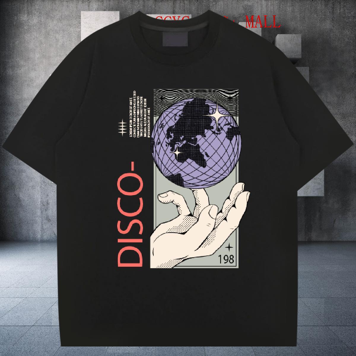 TOP Quality Mens Tshirts Street Casual 230g Cotton DIY Breathable Crew Neck disco T-Shirts Brand Tops Tees