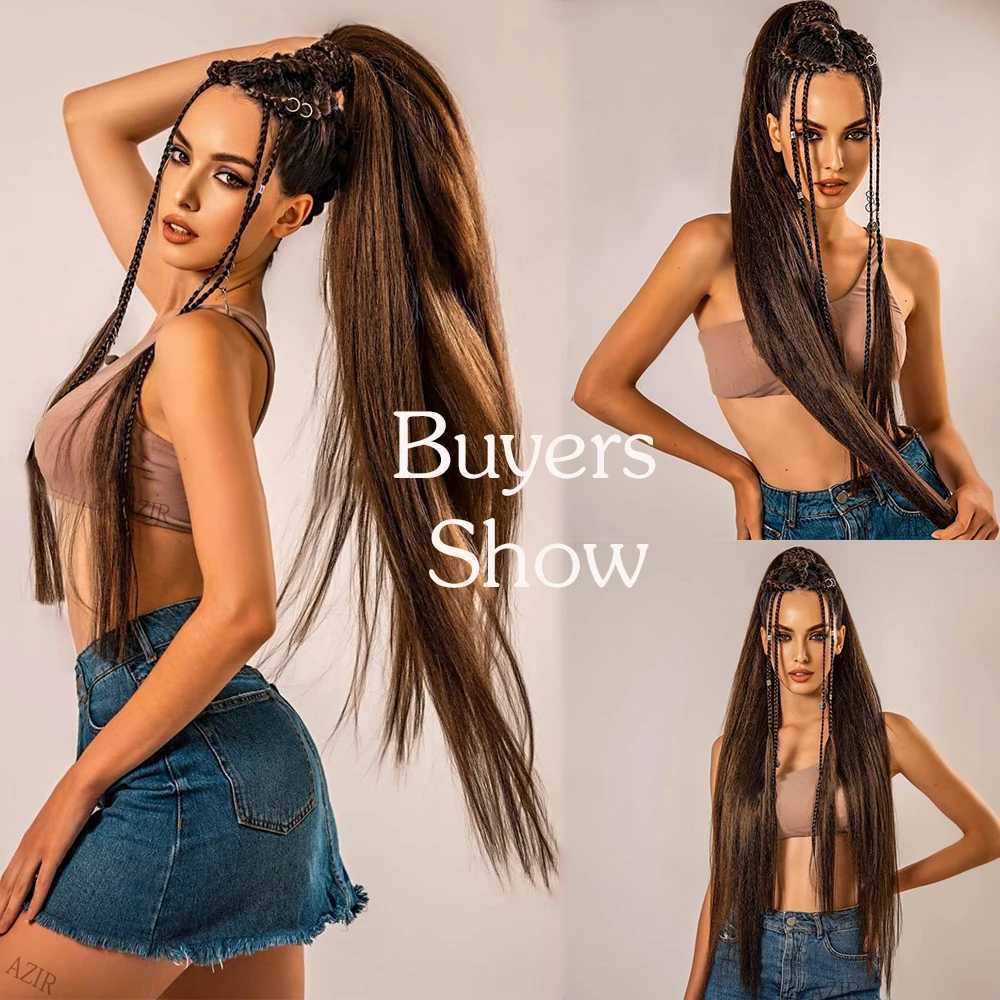 32 inch synthetic hair fiber heat-resistant straight hair with ponytail fake hair chip hair extension ponytail wig W240817