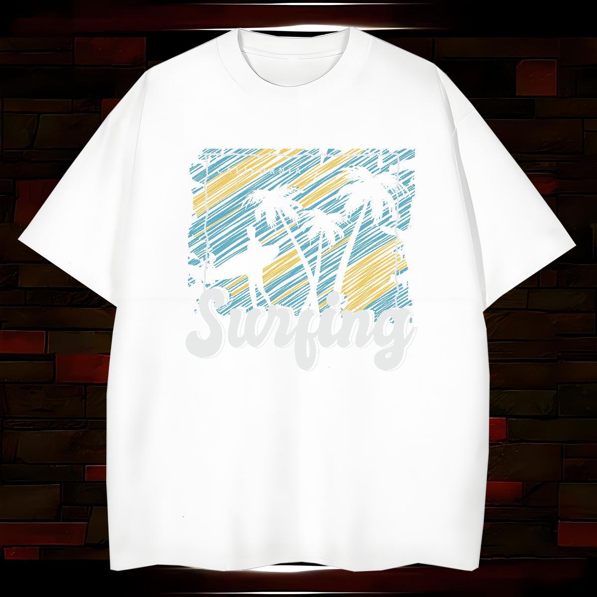 Loose tree T Shirt For Man Daily Outfit Men Tshirts 230g Cotton 2024 Breathable Crew Neck DIY Printed Wear