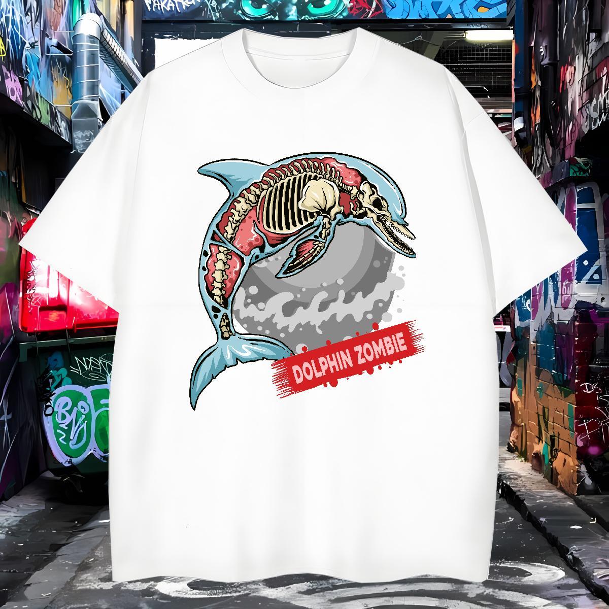 Loose Fit T Shirts Men dolphin Breathable Short Sleeve Street Casual Oversized 230g Cotton Men Tees Stylist Tops