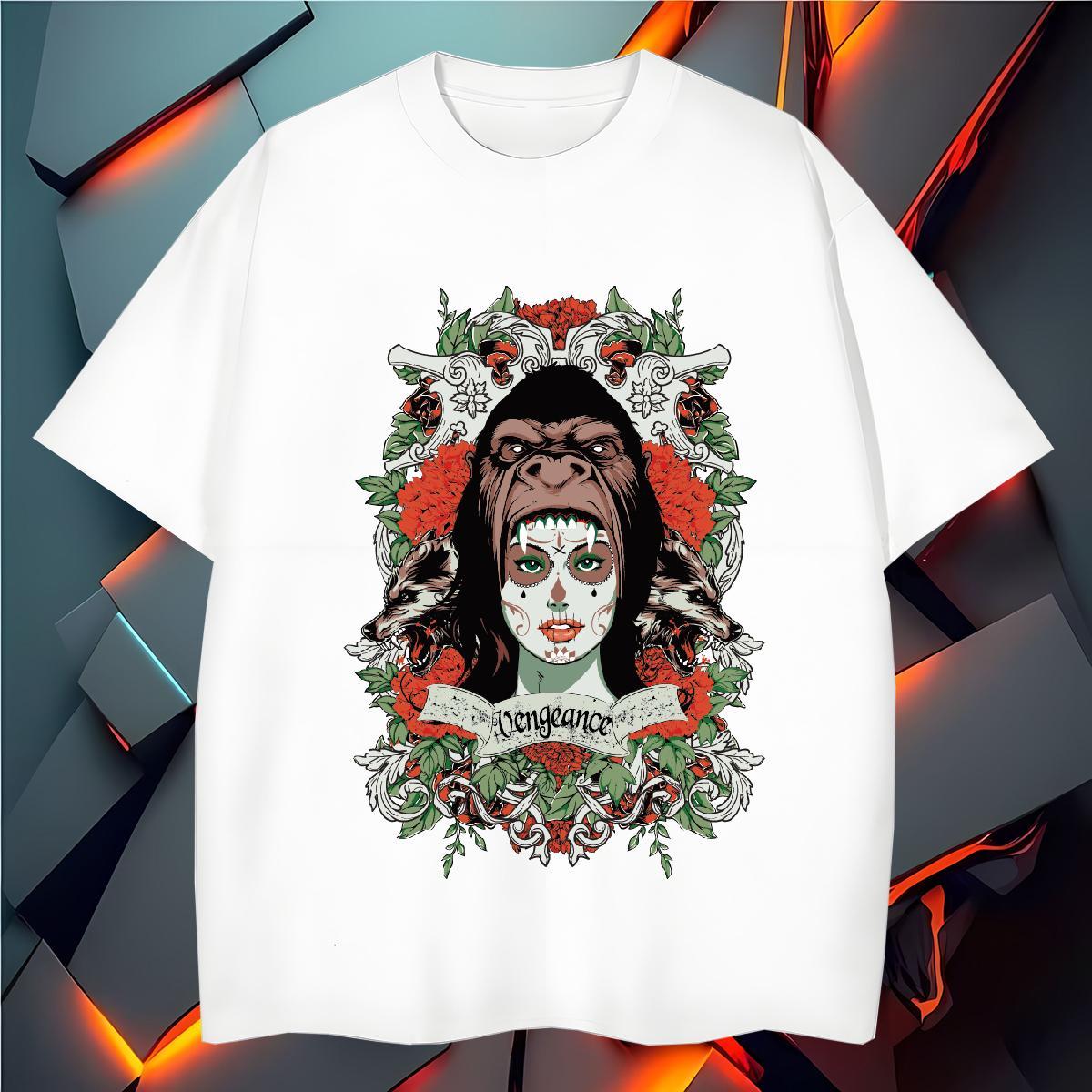 T Shirts Men 230g Cotton orangutan Beach Crew Neck Custom Print Oversized Tshirt for Man Woman New Cool Wear
