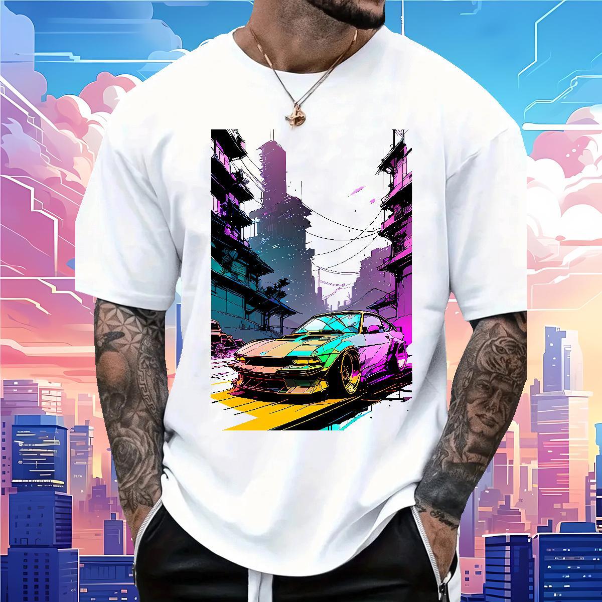 Comfortable car 230g 100% Cotton Men Clothes T-Shirt Street Round Neck Short Sleeve Men T Shirts Customized DIY Clothings