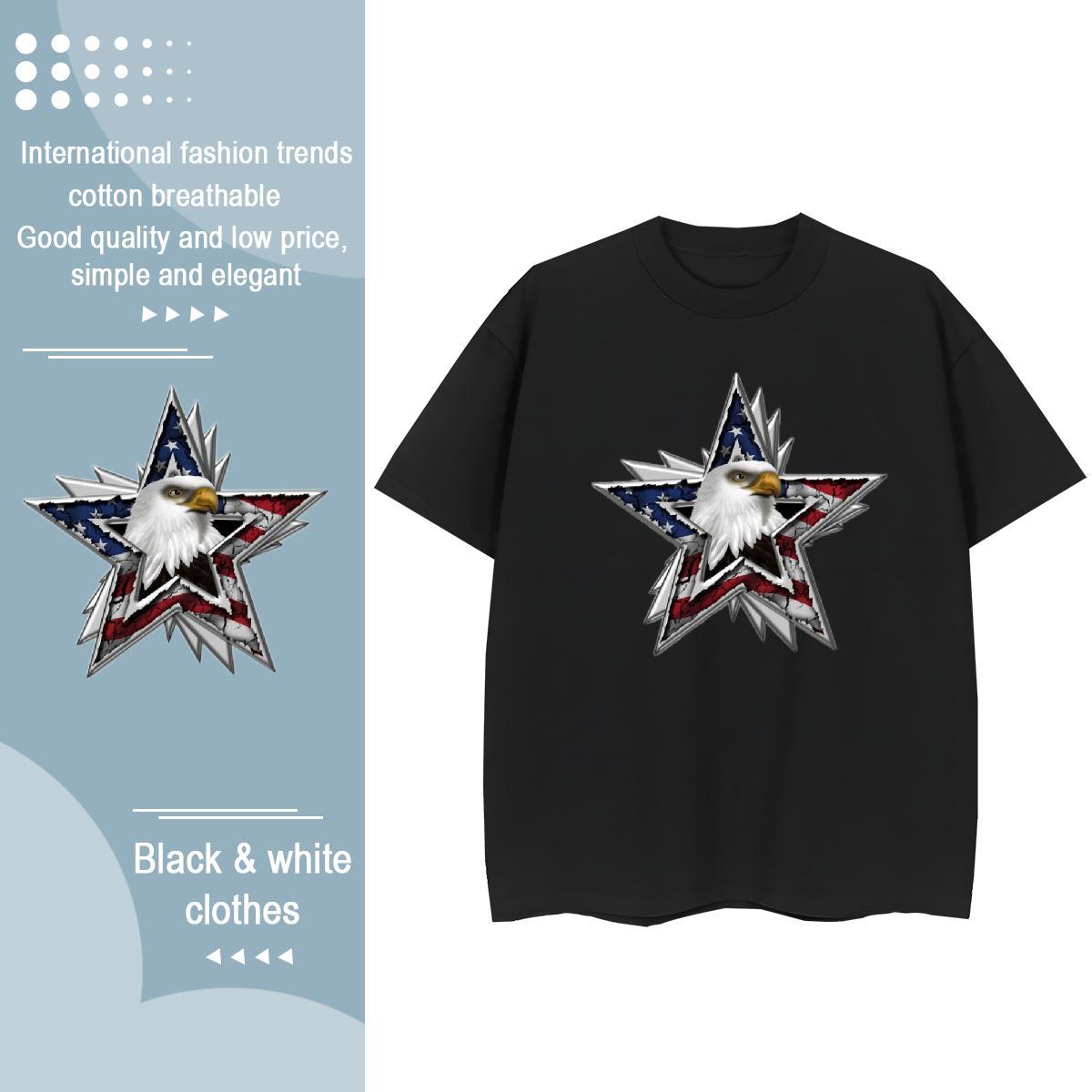 New Women Tees Casual Beach Round Neck Short Sleeve Tops Shirt Female 230g Pure Cotton eagle Cartoon Print T-Shirts