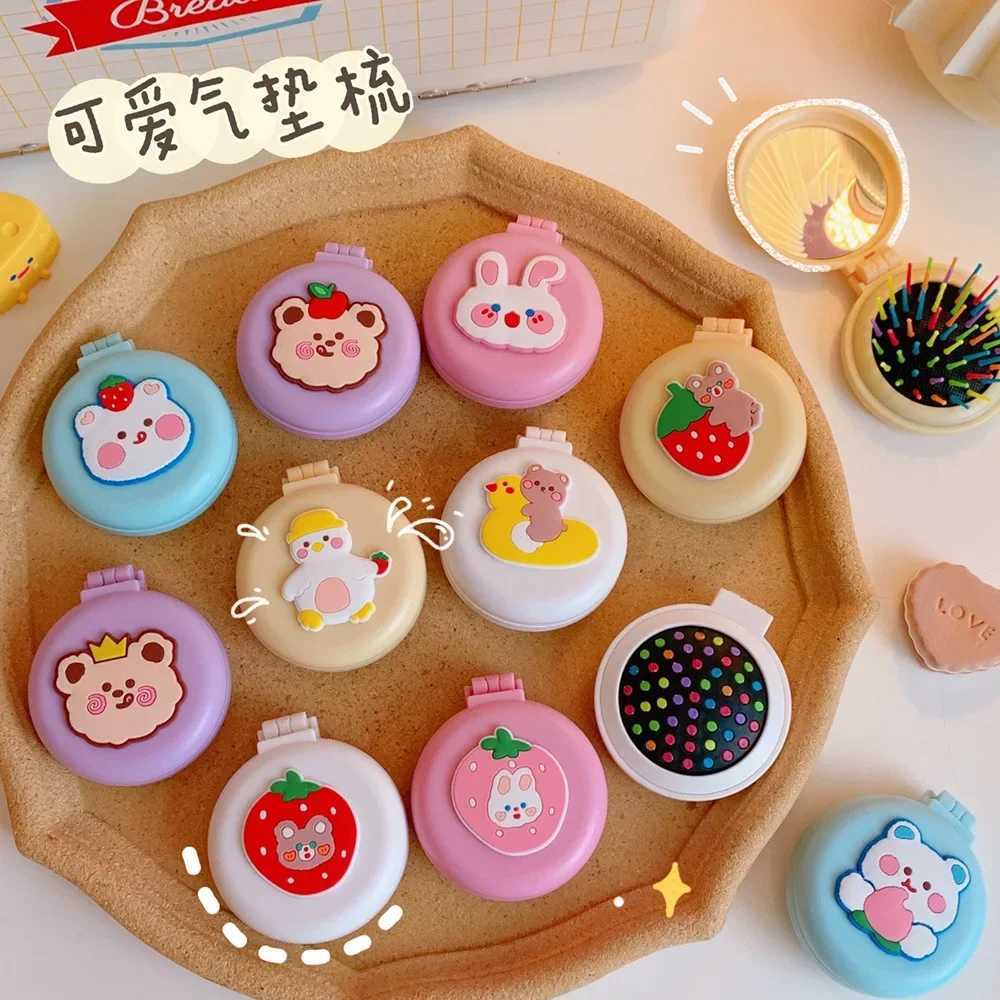1pcs Mini Cute Folding Air Comb with Mirror Compact Pocket Portable Travel Hair Brush Cosmetic Makeup Mirror Head Massager Relax Y240819