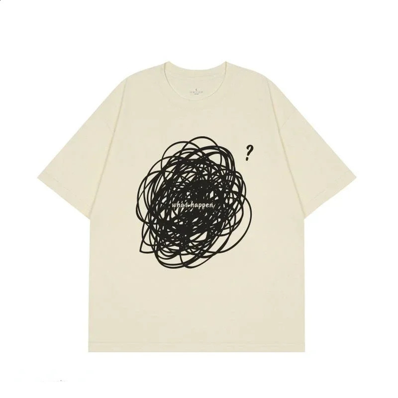 American Messy Graffiti Hand-painted Thread Ball Short Sleeved Top Women Loose Niche Fun Street Gothic Oversized Couple T-shirt 240819