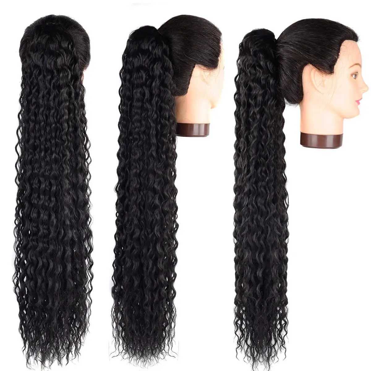 Curly ponytail extension clip on drawstring ponytail wig 100% real human hair long deep wavy ponytail female hair W240817