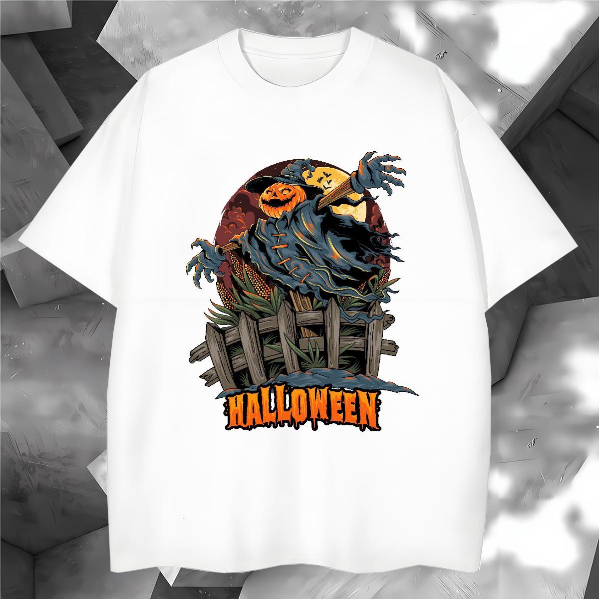 Soft T-Shirts for Men halloween Short Sleeve O-Neck Summer Casual Custom Big Size 230g Pure Cotton Men Tees Fashion Casual Tops Tees