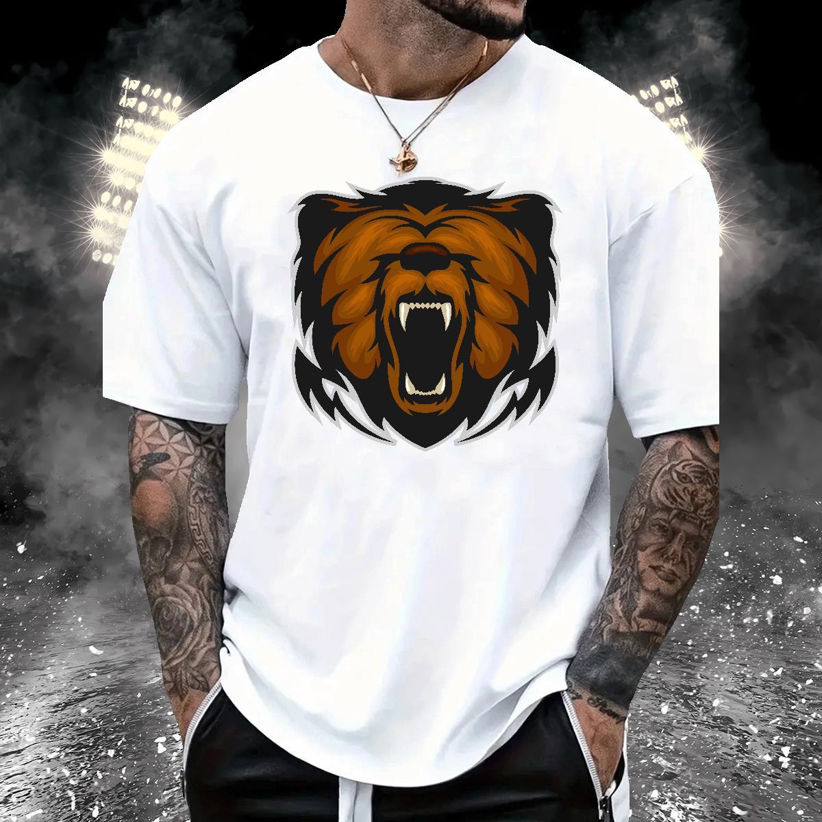Cool Mens T Shirts lion Short Sleeve Soft Sports Casual Anime Print 230g Cotton Men Tshirts 2024 Summer Tops