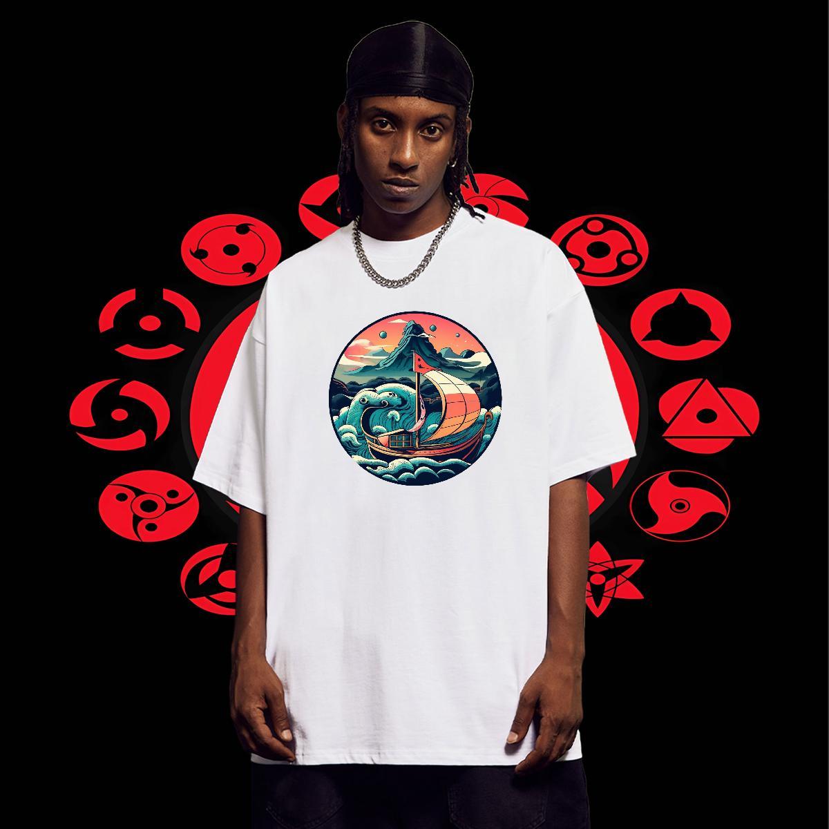 Brand Tshirts Casual Daily Wear 100% Cotton 230g Custom Anime O-Neck Short Sleeve sea wave T-Shirts New Designer Top Tees