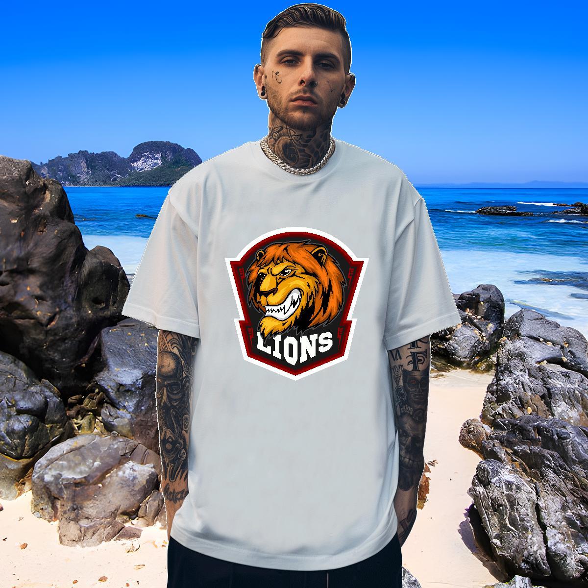 Designer T shirt lion Short Sleeve O-Neck Casual Beach Cartoon Printing L-4XL 230g 100% Cotton Men Tshirts 2024 New Top Tees