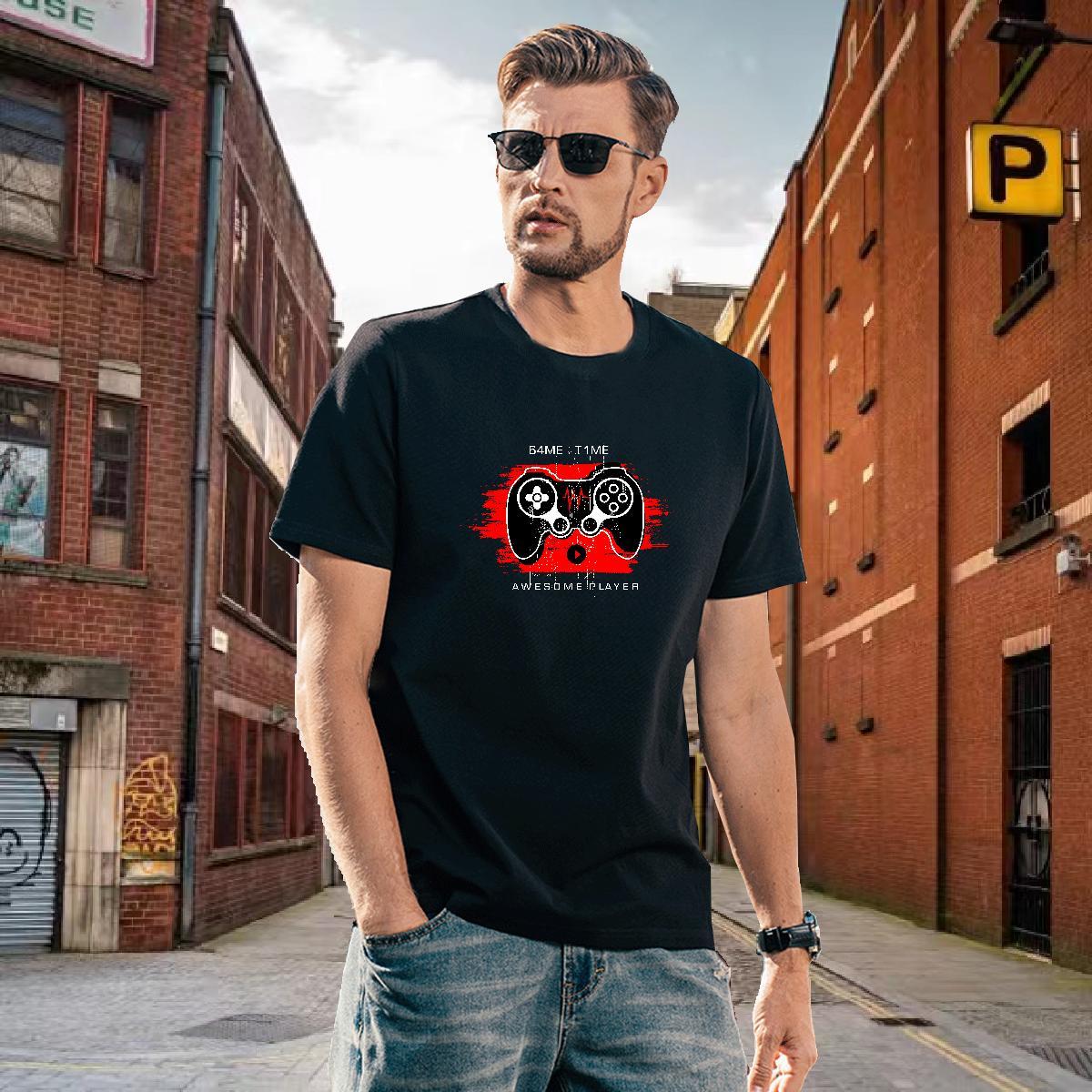 T Shirts Men 230g Pure Cotton game Hip Hop Crew Neck Breathable Cartoon Printing L-4XL Couples T Shirts Fashion New Loose Fit Polos