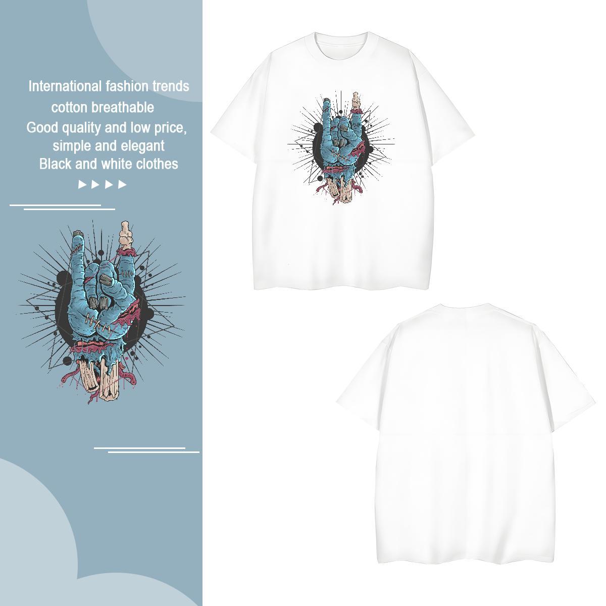 Wholesale T Shirts Men hand Pure Cotton Street Wear Cartoon Printing L-4XL 100% Cotton 230g Tshirts Designer Fashion Tees Shirts