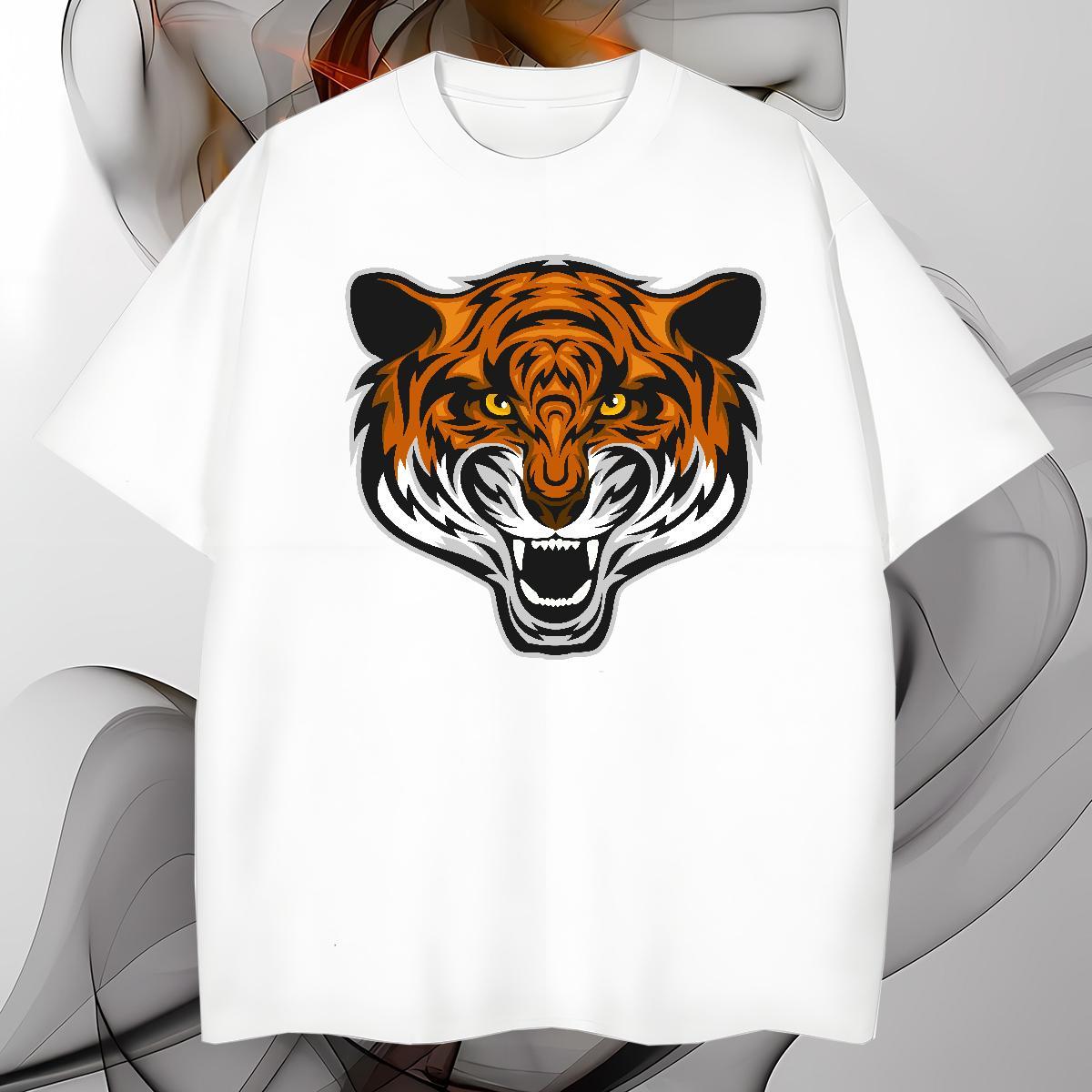 Classic Casual Men Tshirts tiger Daily Wear 100% Cotton 230g Tees Shirts Breathable Crew Neck TOP Quality T Shirt For Man Black Oversized