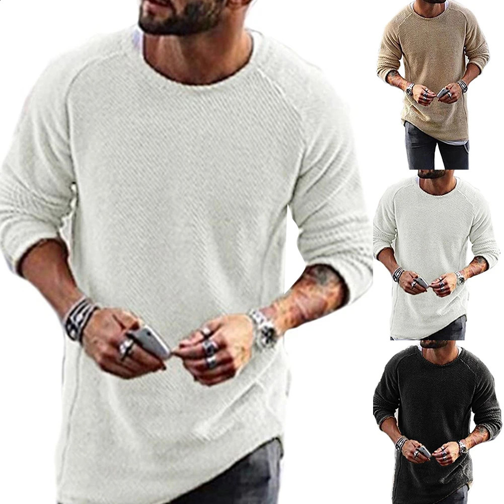 Men Casual Solid Color Sweater Knitwear O Neck Long Sleeve Shirt Pullover Top 240820
