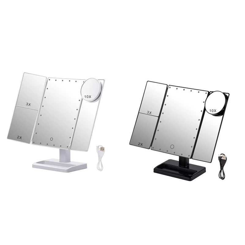 Trifold Makeup Mirror With 22 LED Lights10X/3X/2X Magnification Portable Fold Lighted Table Desk Cosmetic Mirror Y240819