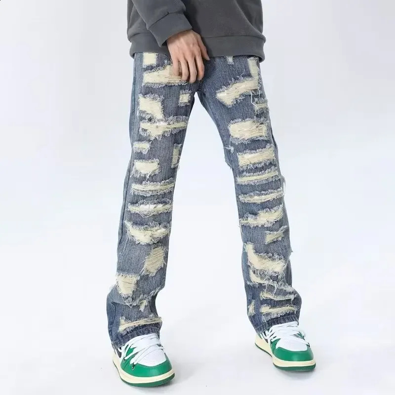 4Ropa Grunge Y2K Streetwear Baggy Stacked Ripped Jeans Pants Men Clothing Straight Women Hip Hop Denim Trousers Moda Hombre 240819