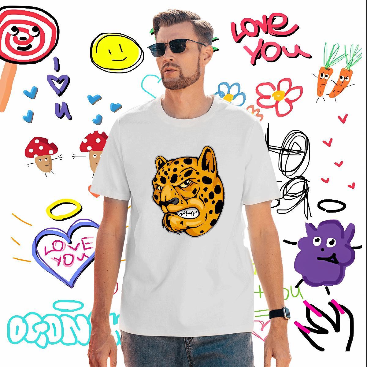 Wholesale T-Shirts leopard Short Sleeve O-Neck Hip Hop Street Skull 230g Cotton Men Clothes T-Shirt Fashion New Top Tees