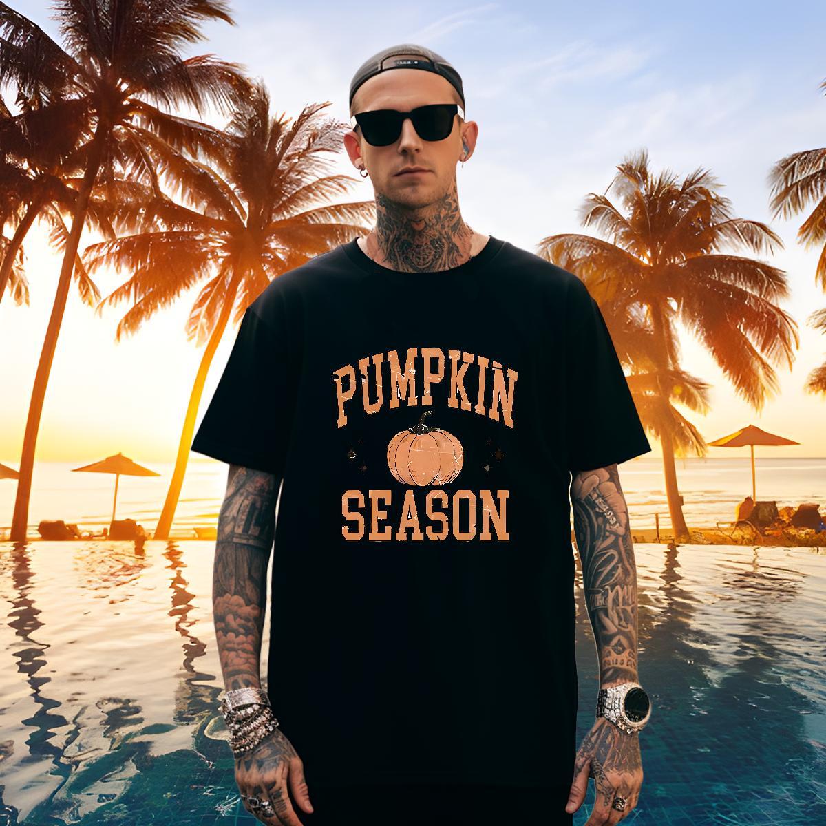 Wholesale T Shirts Men pumpkin O-Neck Short Sleeve Street wear Hip Hop Floral Print 100% Cotton 230g Tshirts Brand Clothings
