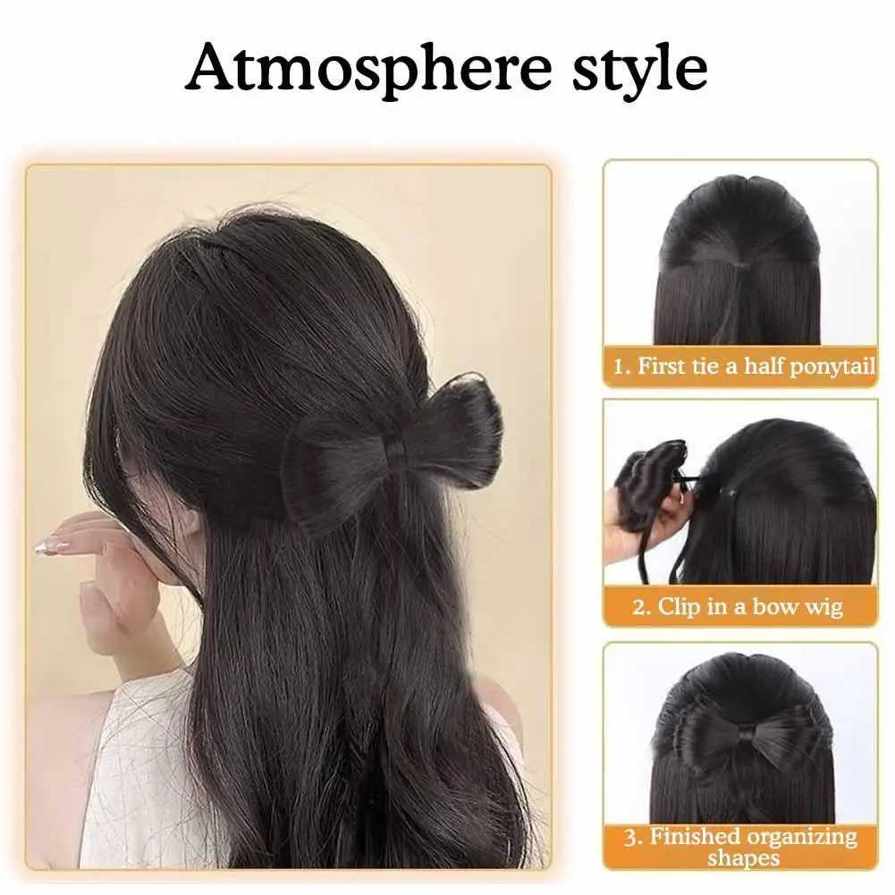 Bow tie half tied ponytail wig suitable for women curly hair grab clip hair bun wig fluffy and wavy ponytail W240817