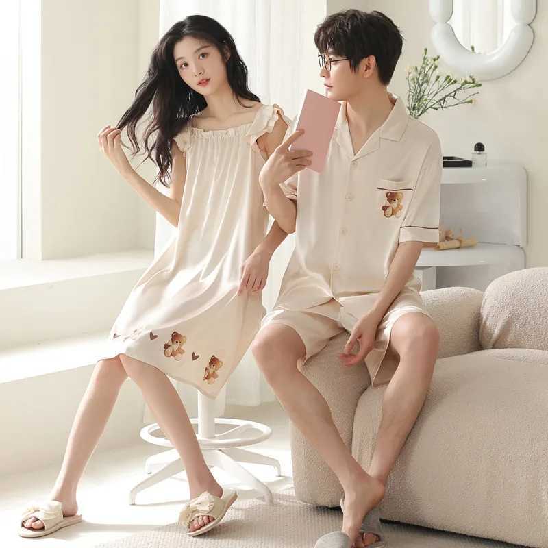 Korean sleepwear silk satin sleepwear couple set short sleepwear set womens sleepwear mens casual wear shortsW240719