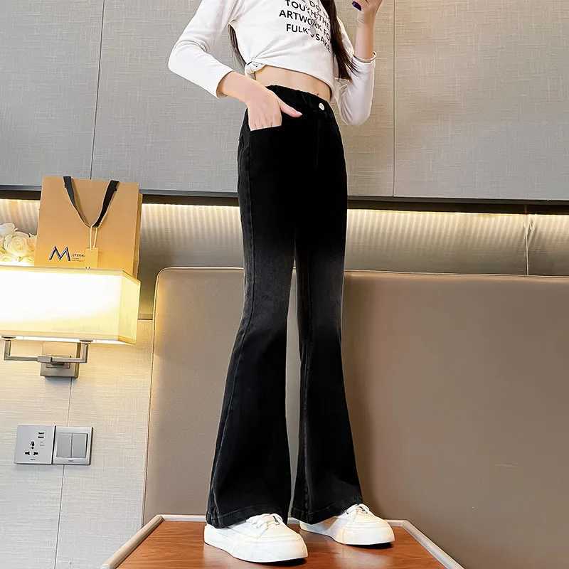 New Spring Girls Jeans Teen Girls Jeans Material High Waist Split Trouser Flare Pants Childrens Clothing 5-16 YearsW240819