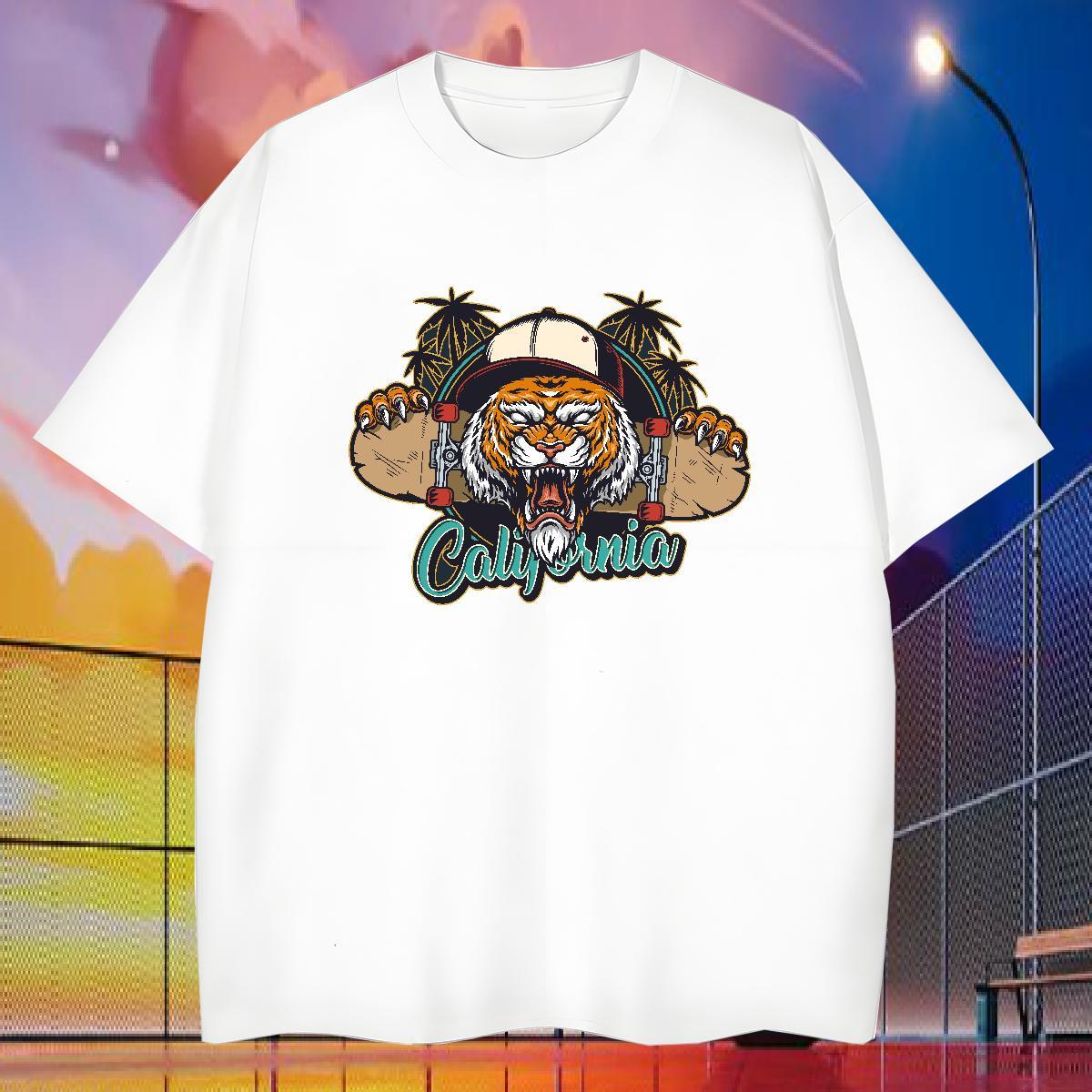 Customized Men Tees tiger Daily Wear 100% Cotton 230g Tops Short Sleeve Soft Popular T shirt White Plus Size