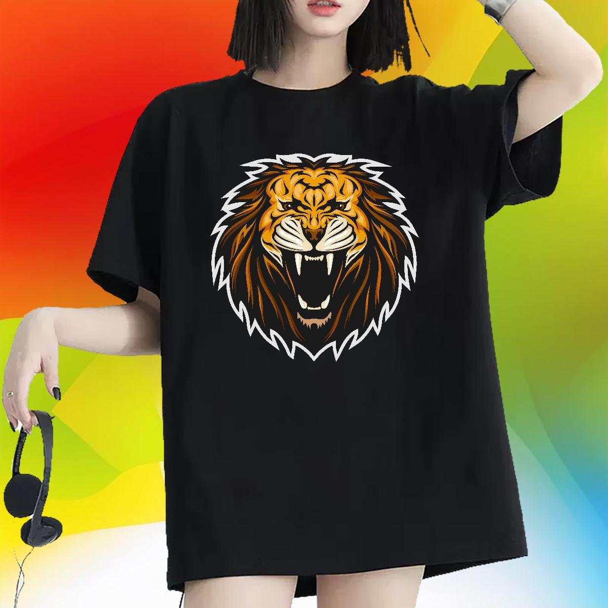 Stylist Unisex Tshirts Daily Wear Breathable Crew Neck Tops Lady 230g Pure Cotton lion DIY Logo Womens T Shirts