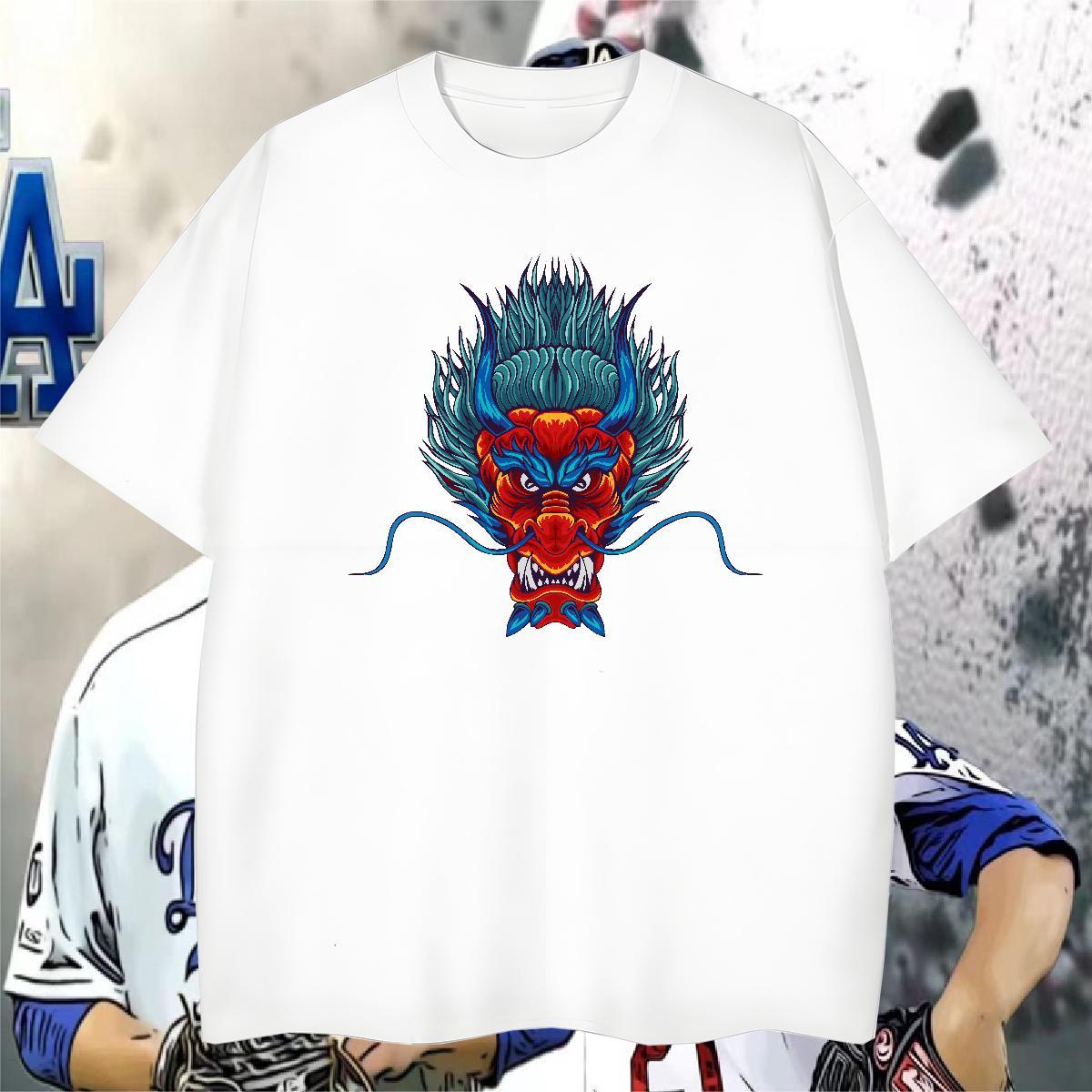 Mens T Shirts 230g Cotton dragon Street Wear Crew Neck Breathable Cartoon Print Mens Tshirts Stylist Designer Tees