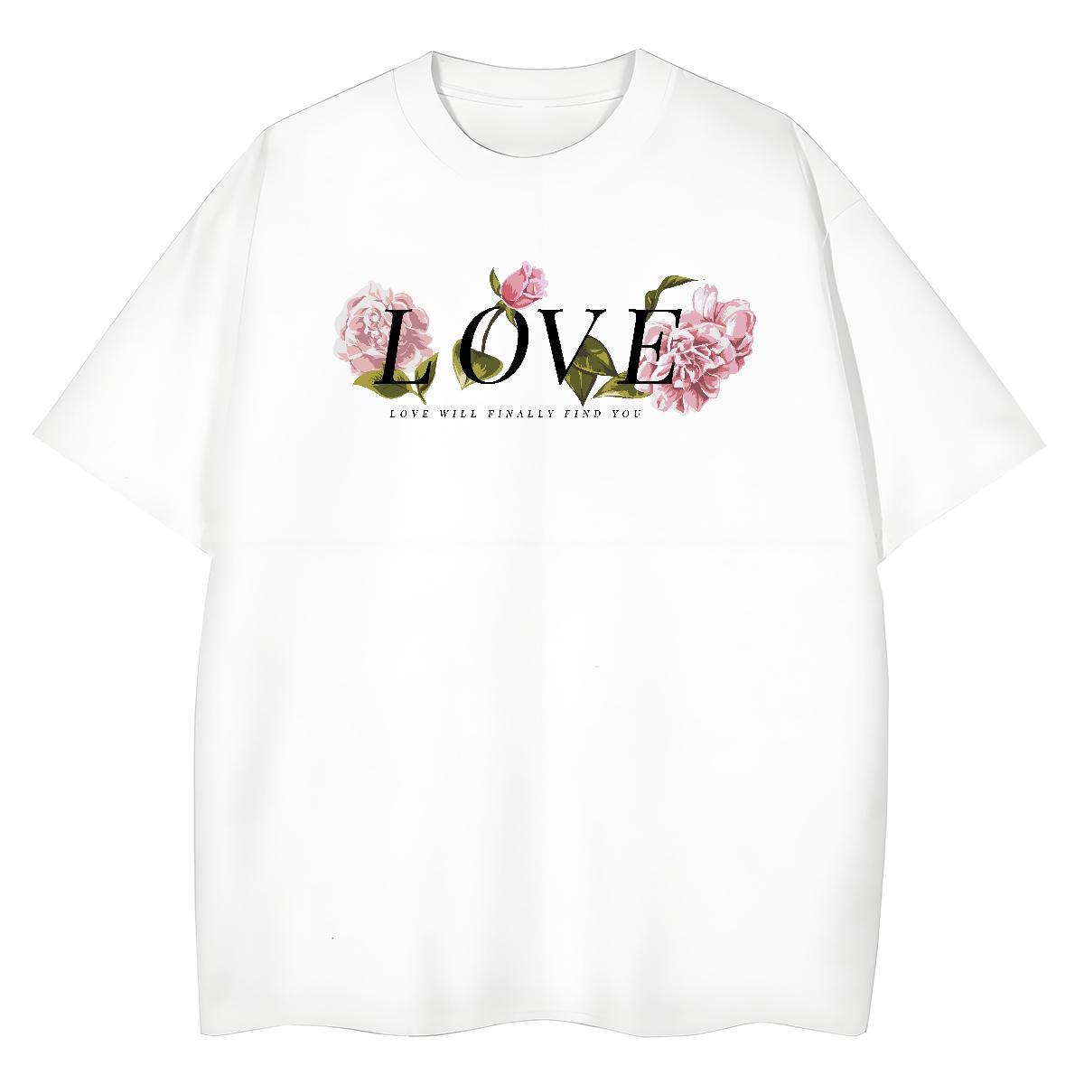 Fashion Casual Couples T Shirts flower Casual Beach 230g 100% Cotton Polos Breathable TOP Quality Mens T Shirts Anime Print