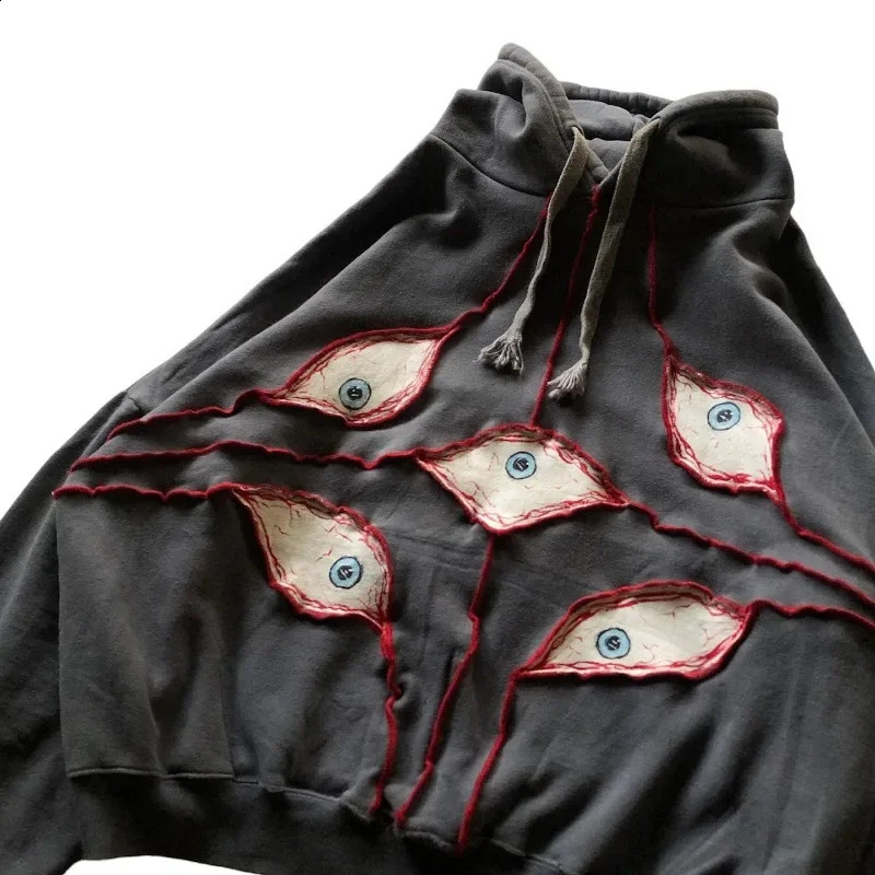 Y2K Harajuku hoodie vintage Demon Eyes Embroidery Streetwear Hip Hop Men women Pullover fashion American oversized sweatshirt 240819