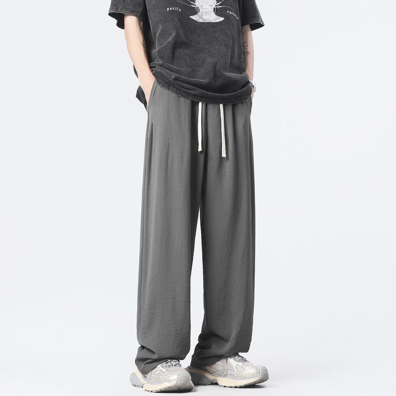 LAPPSTER Summer Thin Smooth Black Baggy Sweatpants Grey Cool Joggers Pants Korean Fashions Sweat Pants Harem Pants Tracksuit 240820